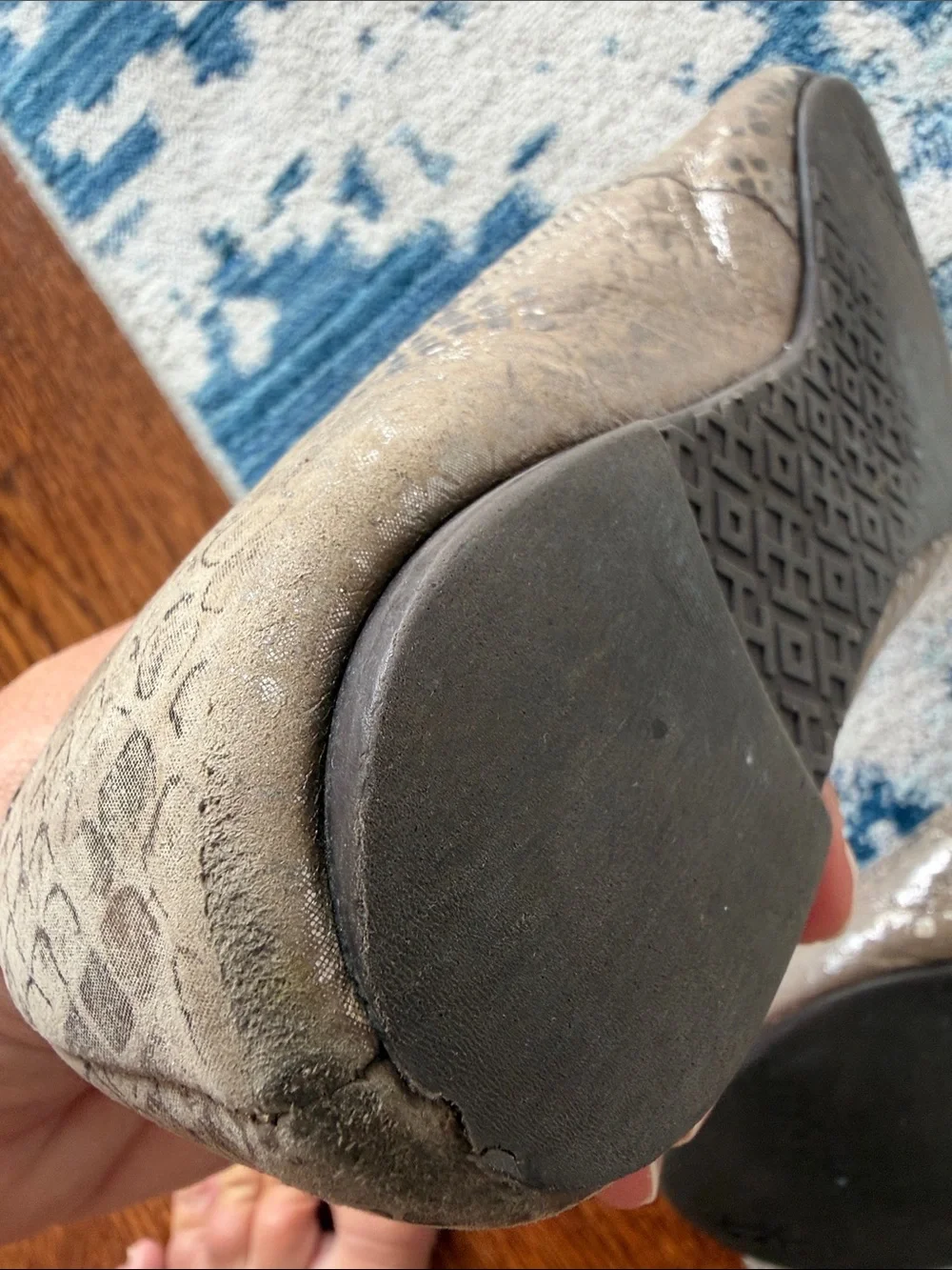 Tory Burch Metallic Taupe Logo Ballet Flats